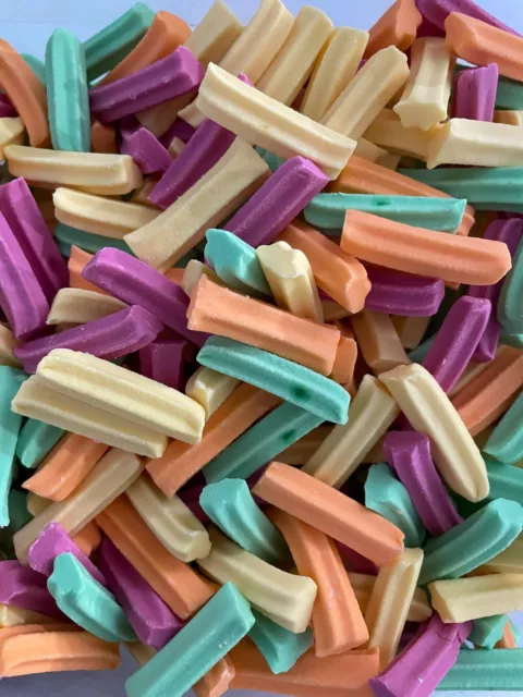 Mini Fruity Sticks 1Kg Pink Green Yellow Orange Blue Purple Lollies Rainbow