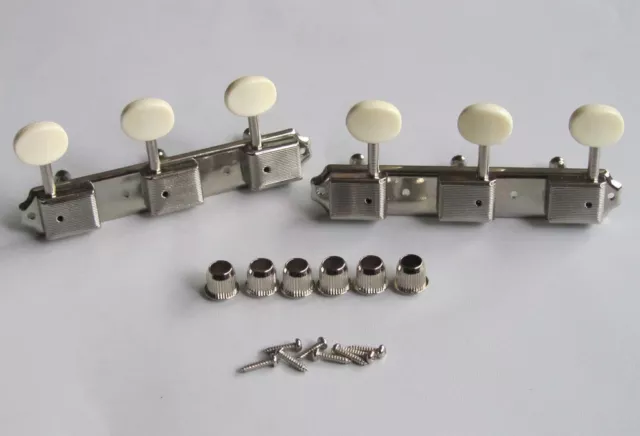 Nickel w/ Ivory Vintage 3 on a Plate 3x3 Guitar Tuning Keys Tuners for LP SG JR