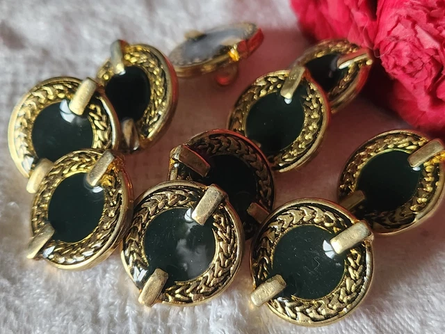 Lot De 5 Boutons Vintage Métal Doré Cœur Vert Foncé 2 Cm – Occasion, France
