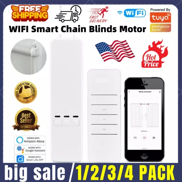 ✅Smart WiFi Chain Roller Blind Shade Shutter Electric Curtain Motor Remote APP