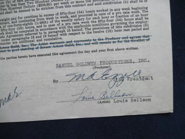 ORIGINAL GOLDWYN CONTRACT SIGNED by Musician LOUIE BELLSON Re: A SONG IS BORN