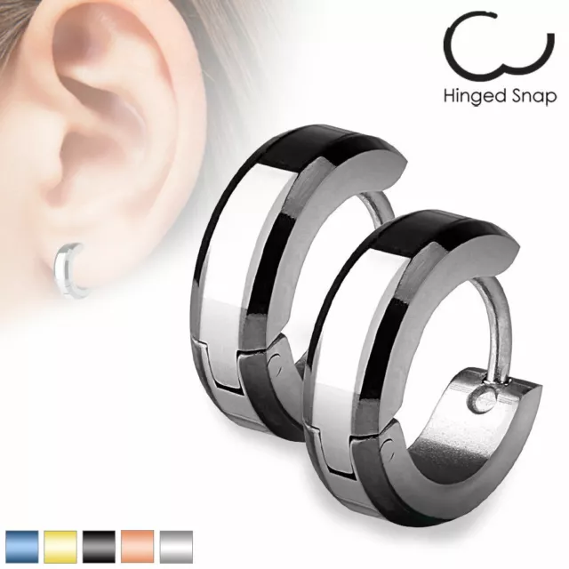 Mens / Ladies Surgical Steel IP Bevelled Edge Huggie Hoop Earrings