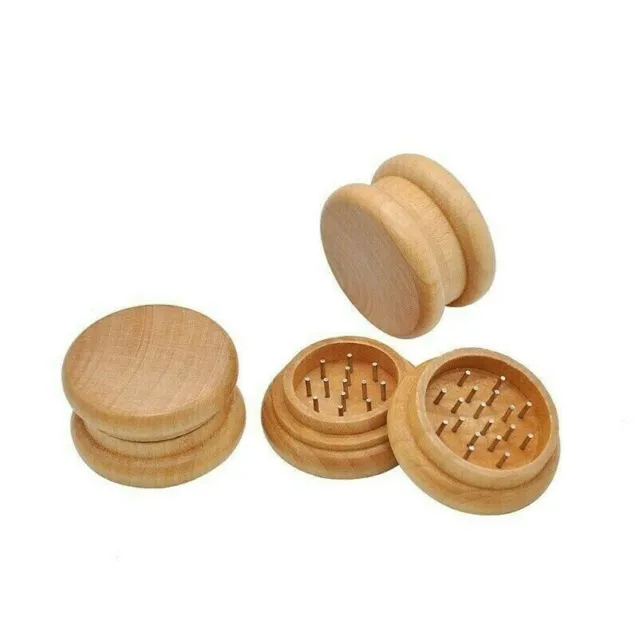 2-layer Grinder Natural Wooden Tobacco Spice Hand Herb Crusher for Smoking