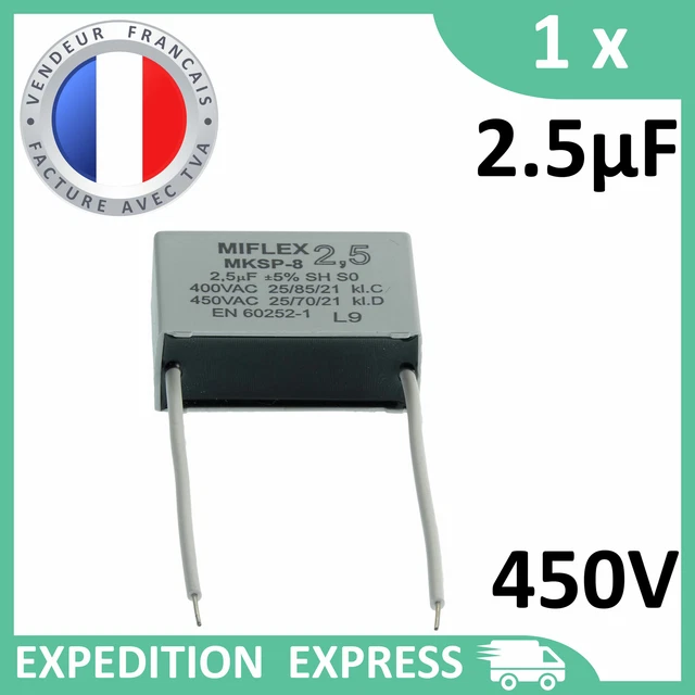 Condensateur moteur 2.5µF 2.5uF 450V fils MKSP-8 démarrage/permanent SH