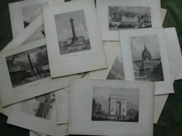 lot 20x XIXe originale gravure ancienne engraving print France Paris Meyer  1850