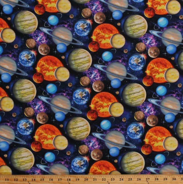 Cotton Planets Outer Space Earth Mars Galaxy Universe Fabric Print BTY D486.47