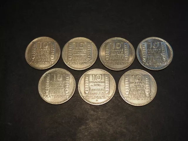 Numismatique FRANCE Lot de 7 Pièces  de 10 Francs Turin 1945 à 1949 - TBE