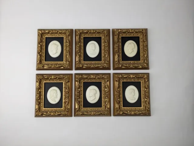 Vtg Set Of 6 Gold Framed Silhouette Cameo Miniature Hollywood Regency Syroco?