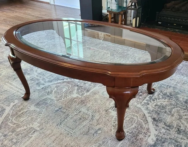 ETHAN ALLEN Court Oval Glass Top Coffee Table 118331 205