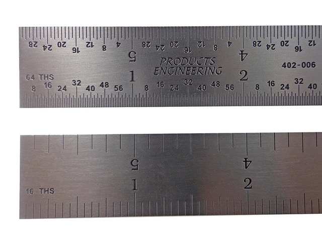 PEC Tools USA 12" Rigid Stainless Steel 4R Machinist Ruler/Rule 1/64, 1/32, 1/8