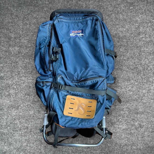 VINTAGE JANSPORT BLUE External Frame Backpack w Hip Wings Hiking Made