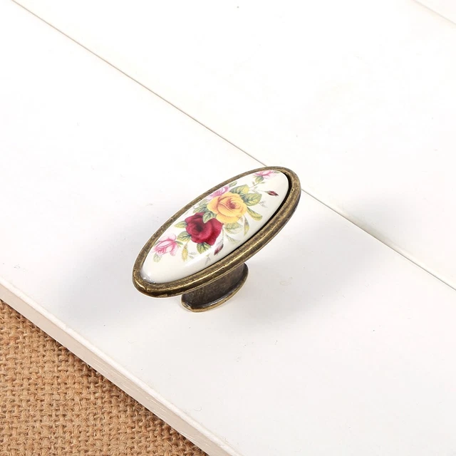 8# Flower Ceramic Bronze Diy Door Handles Cabinet Cupboard Drawer Knobs Pull FR