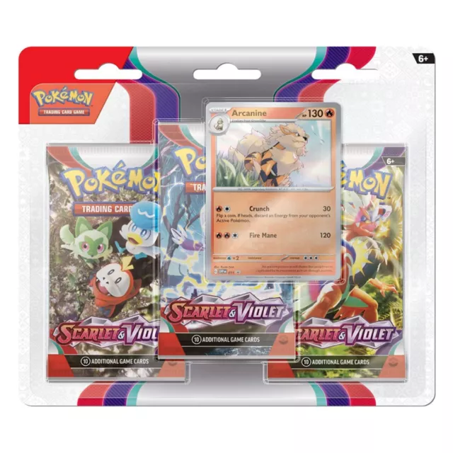 Pokemon TCG Scarlet & Violet Base 3 Booster Emballage Blister Arcanine Tout Neuf