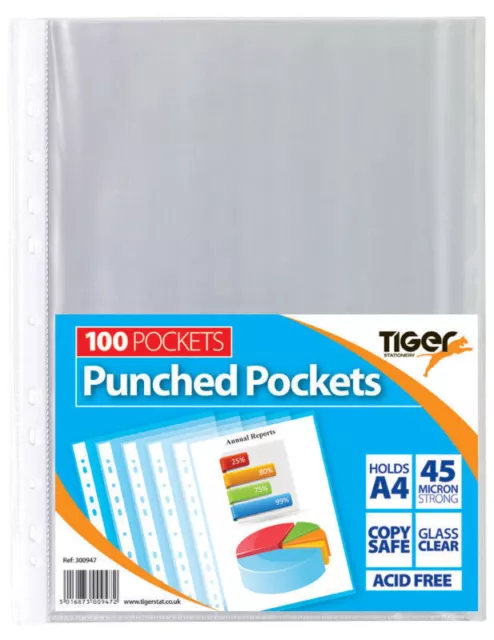 A4 45 Micron Clear Plastic Poly Punched Pockets Strong Filing Wallets Sleeves