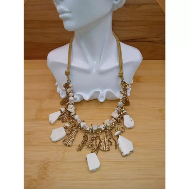 Laura Ashley Natural White Howlite Organic Vintage Bib Necklace