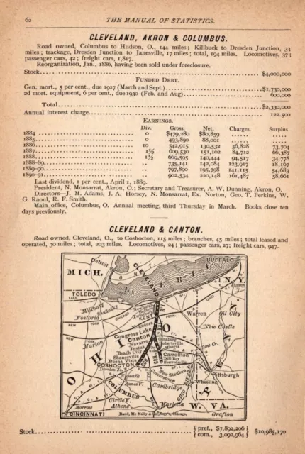 1891 Antique Cleveland and Canton Railroad Map  Vintage Railway Map  1400