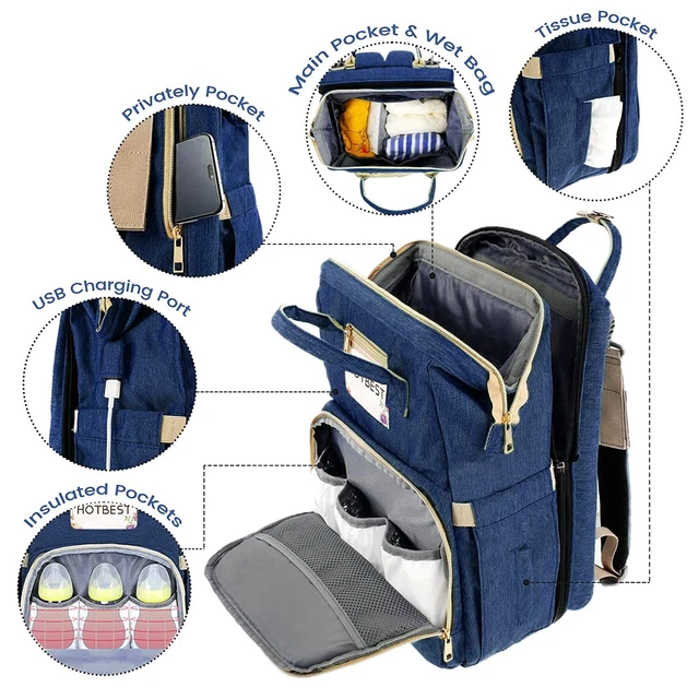 Foldbale Diaper Bag 3 in 1 Baby Bed Portable Bassinet Crib Backpack Travel/Sleep 2