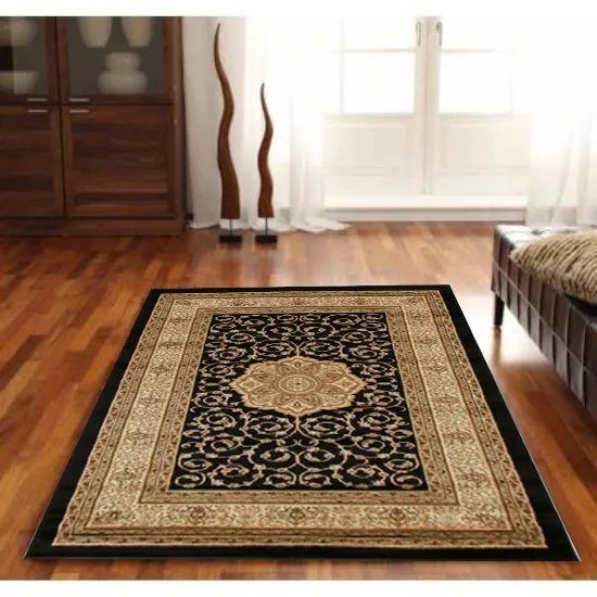 ISTANBUL RUG 1234/2 BLACK GOLD Designer Floor Mat Carpet **Free Delivery**