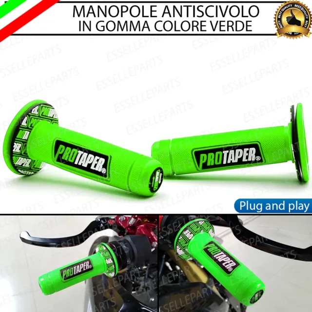 Manopole Manubrio Moto Cross Motocross Mini Bike Lem Verde Gomma Antiscivolo
