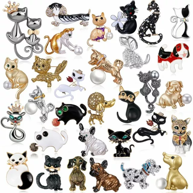 Fashion Women Animals Cat Dog Puppy Crystal Brooch Pin Charm Cute Party Jewelry