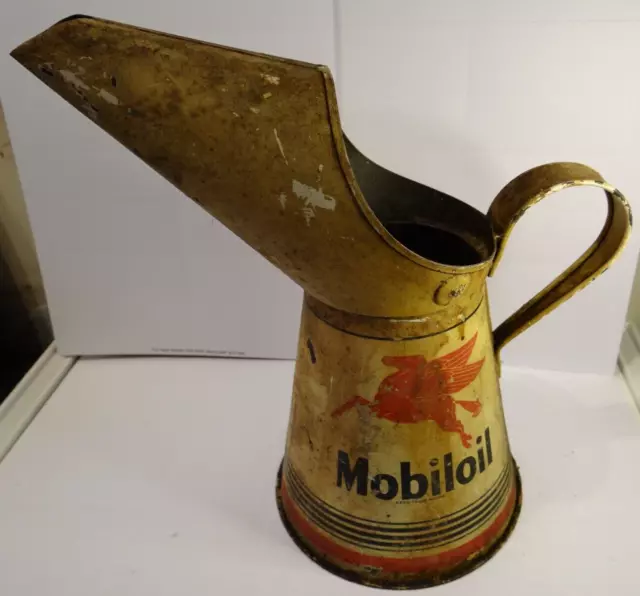 Mobiloil Motor Oil Quart Vintage Oil Jug Pourer Petrol Garage Advertising