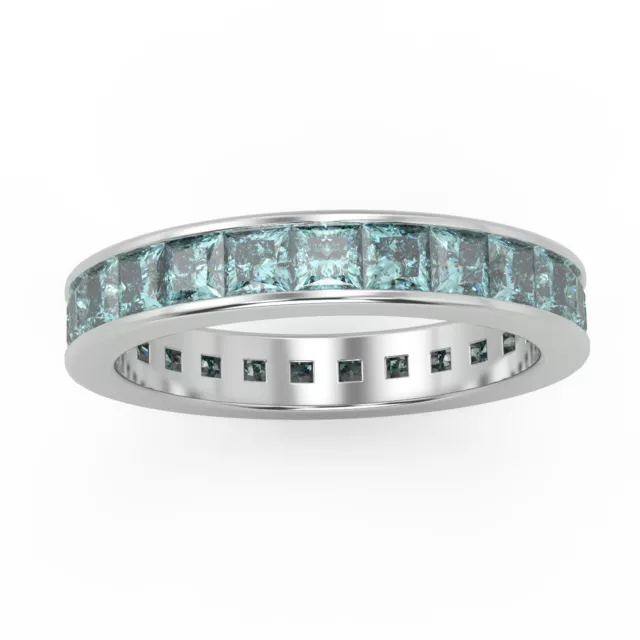 Natural Princess Blue Diamond Full Eternity Ring In 18K White Gold - 1.50 Carat