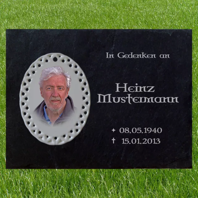 GRABPLATTE Grabmal Grabschmuck Grabstein-013 ►Inschrift + Fotogravur ◄20 x 15 cm