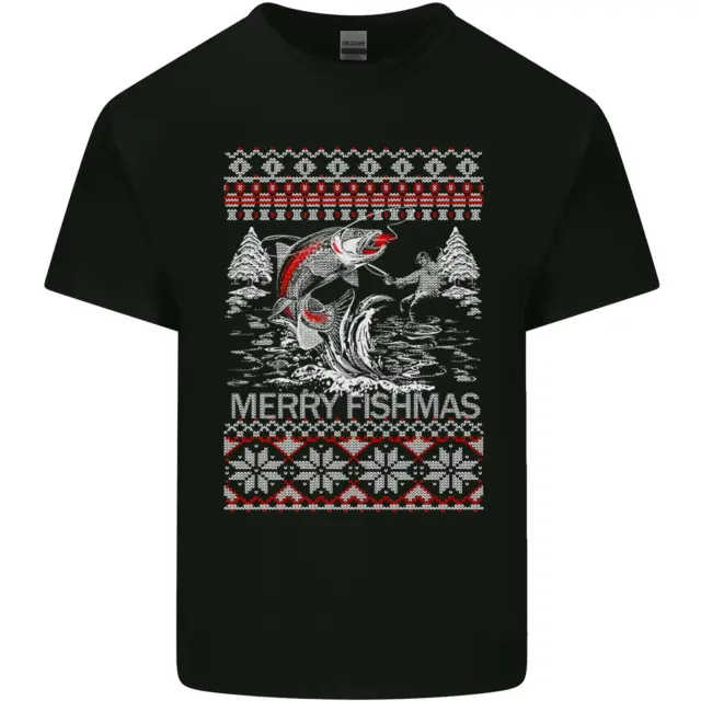 T-shirt da uomo in cotone Fishing Merry Fishmas Funny Fisherman Natale