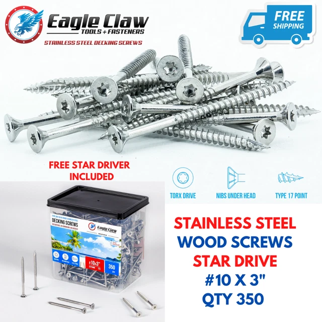 Stainless Steel Deck Screws # 10 X 3" Star Drive T25 Torx  (QTY 350 - 5lb)