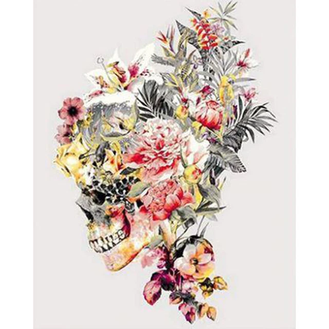 Color Hágalo usted mismo Artes Pintura al Óleo Digital Flor Cráneo Sin Marco Imagen por Número HY