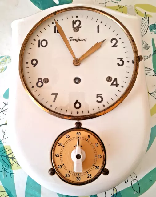 Orologio da Parete Muro Junghans In Ceramica con Timer da Cucina Vintage Raro