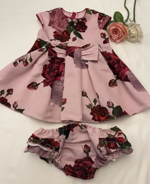 NEW Baby Girls Ted Baker Dress Floral Fancy Dress With Pants Age 9-12 Months