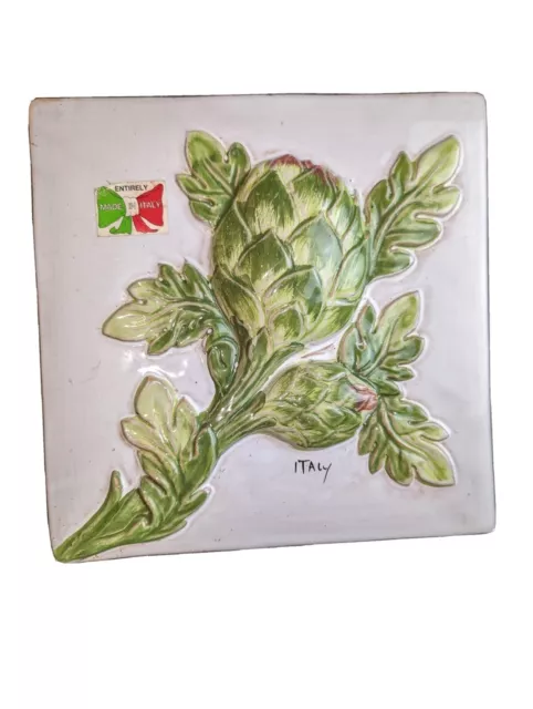Vintage Italian Majolica Style Artichoke Red Clay Pottery Tile