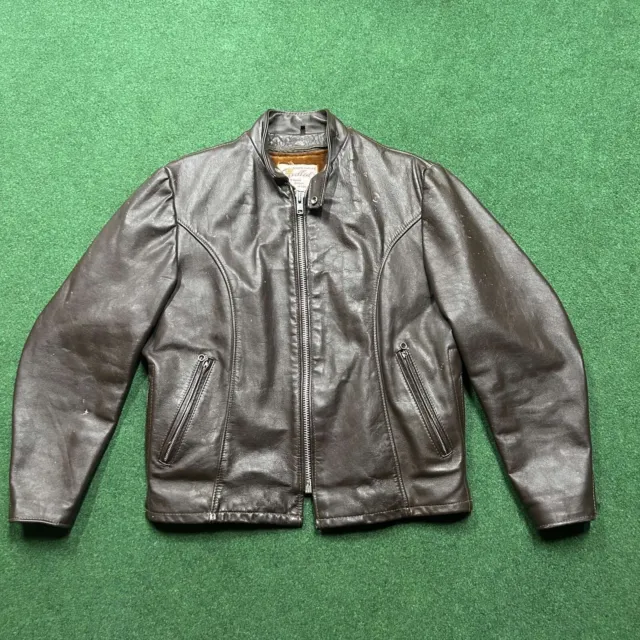 Vintage Excelled Jacket 42REG Medium Brown USA 70S Leather Cafe Racer Biker Coat