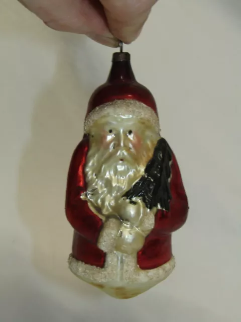 German Antique Large Glass Santa With Feather Tree Christmas Ornament 1930's