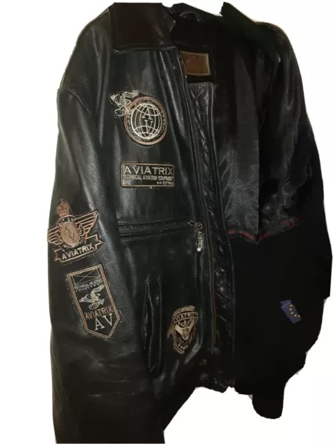 Veste homme en cuir véritable bombardier style aviateur badge design noir 2