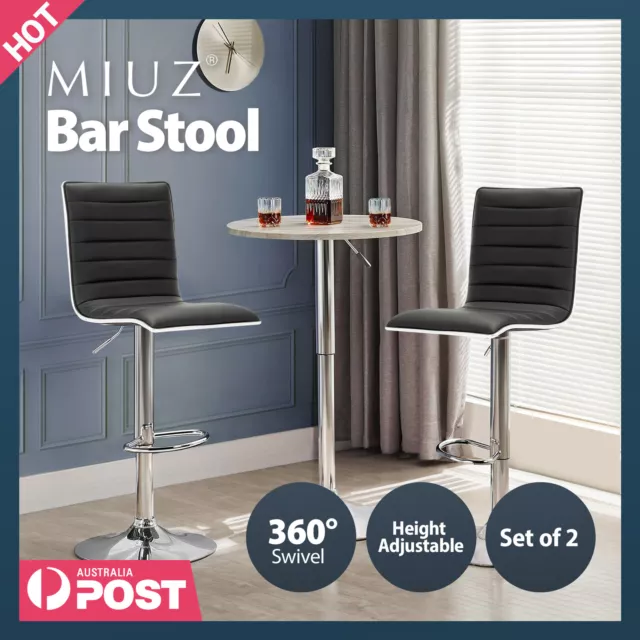 MIUZ Bar Stools Kitchen Stool Chairs Dining Gas Lift Leather Swivel Seat