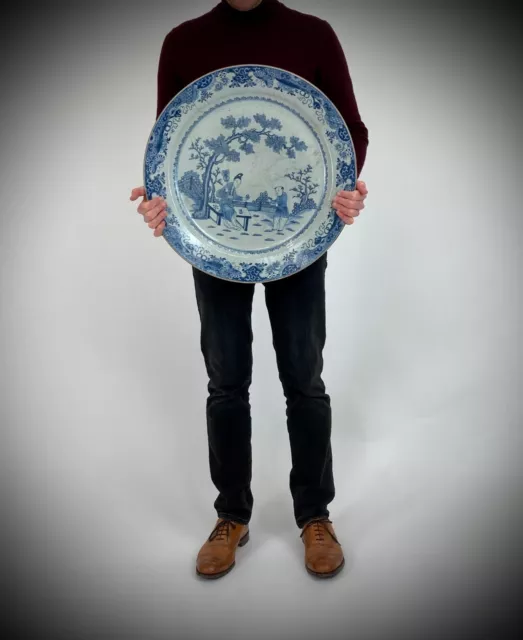 GIANT 54cm! ANTIQUE 19th C. CHINESE PORCELAIN BLUE & WHITE CHARGER DISH QING 3
