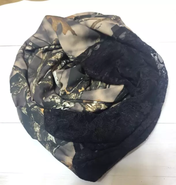 Lost Camo Cowl Scarf 82" long with black lace inset Sami Li