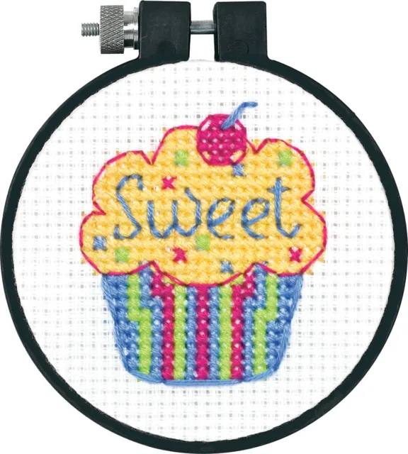 Learn-A-Craft Cupcake Counted Cross Stitch Kit 3" Round 11 Count