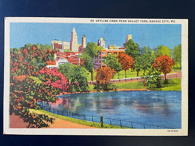 Kansas City Missouri~Skyline From Penn Valley Park~Vintage Postcard