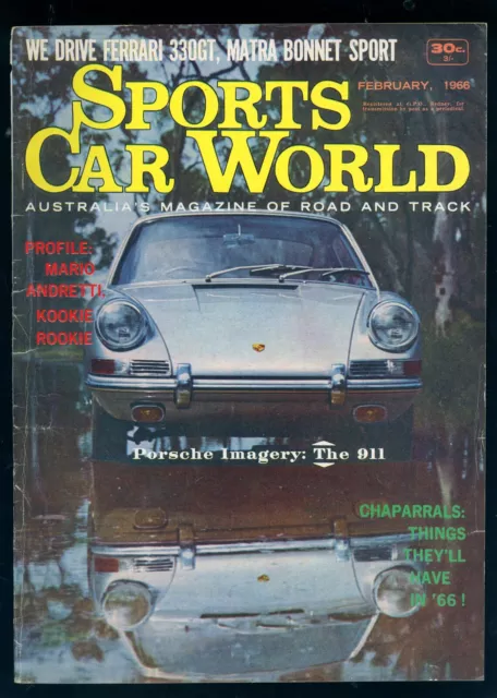 SPORTS CAR WORLD February 1966 - Jensen 4wd, Ferrari 330GT, Matra Bonnet Sport