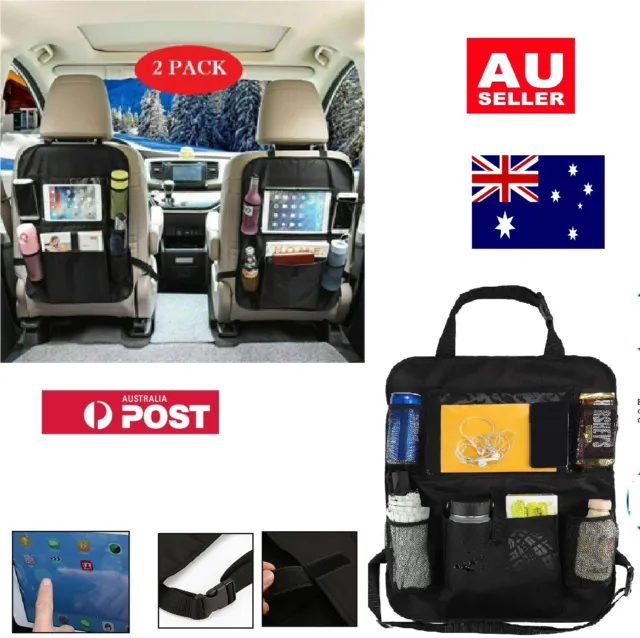 2 Pack Car Seat Back Organizer w/ Tablet Holder Multi-Pocket Black Storage Bag