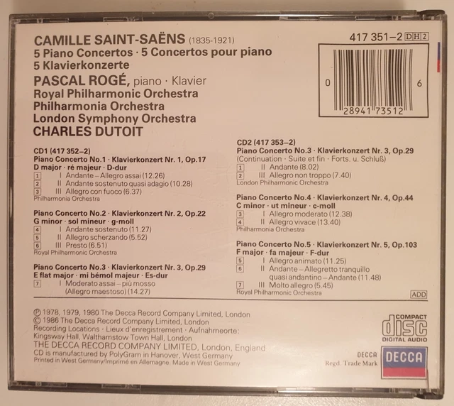CD Camille Saint-Sa&euml;ns: Concerti Per Piano 1 &amp; 2, Valse-Caprice Wedding Cake - Musica Classica Da Collezione