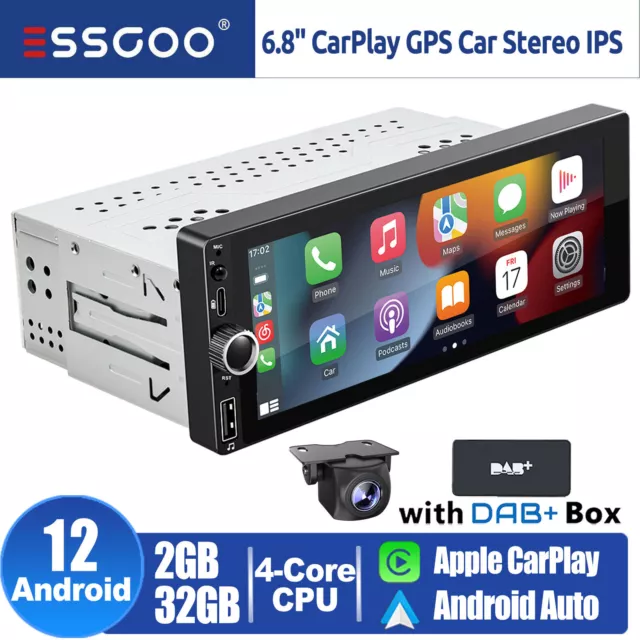 Android 12 DAB+ CarPlay Single 1 DIN Car Stereo IPS Screen Head Unit WIFI Camera
