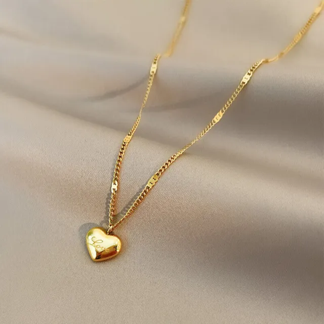 18k Gold Love Heart Pendant Necklace Women Wedding Engagement Party Jewelry Gift