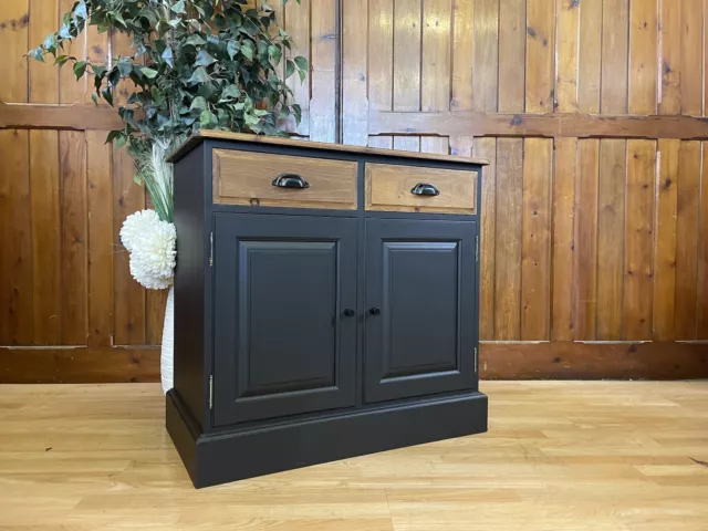 Vintage Pine Painted Black Sideboard  Rustic Farmhouse Cupboard Drinks Cabinet