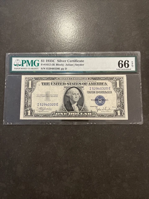 1935C Fr.1612 SILVER CERTIFICATE $1 PMG  66 EPQ IE Block