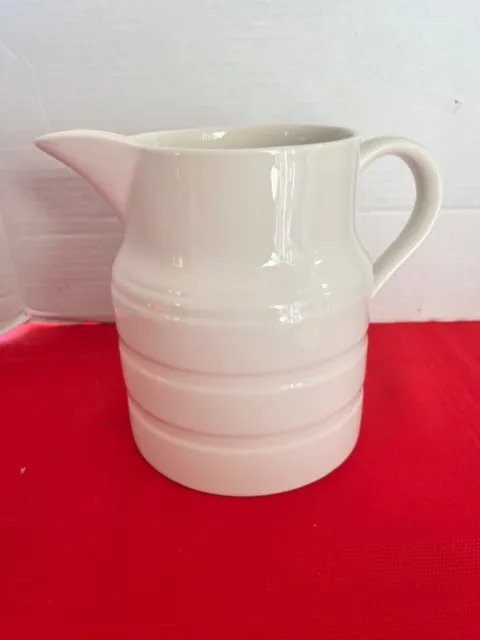 Vintage Lord Nelson Pottery England Pitcher creamer Jug 8-74 White Ringed 4¾ In.