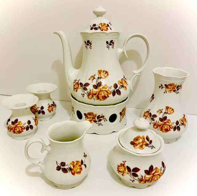 Mitterteich Bavaria Floral China Roses Teapot Creamer & Sugar Bowl  9 piece Set